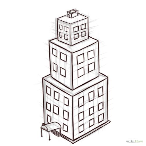 500x500 Draw Buildings Perspective Drawings, Easy Drawings, Building - Building Drawing Easy