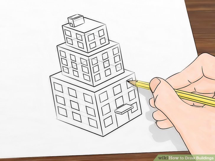 728x546 How To Draw Buildings Steps - Building Drawing Easy