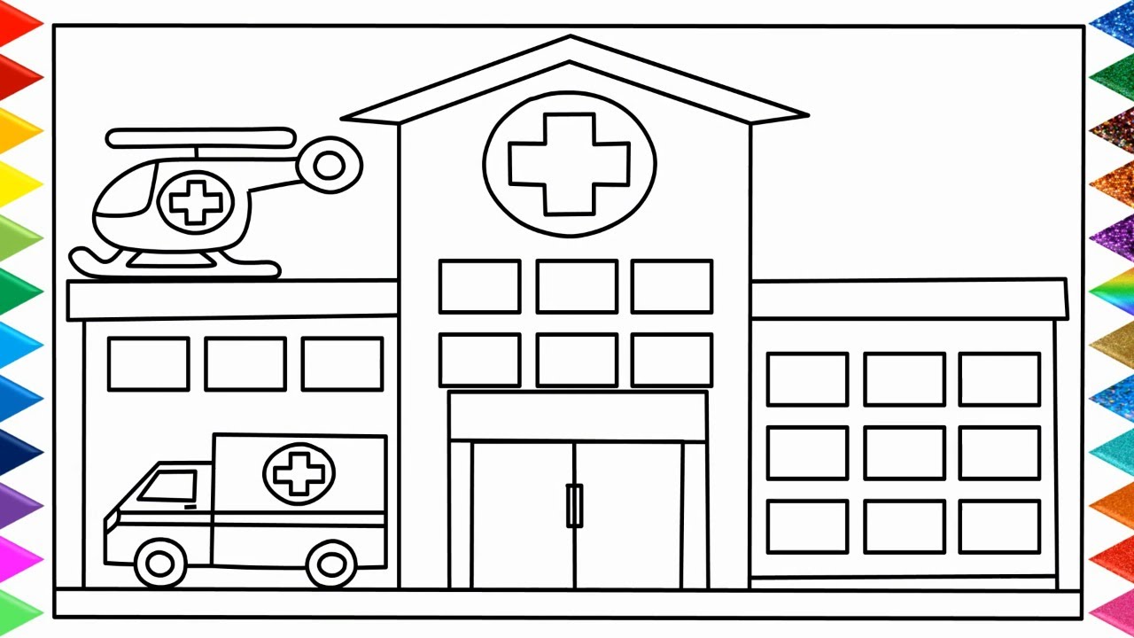 1280x720 How To Draw Hospital Building Step - Building Drawing Easy