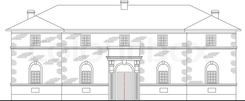800x329 line drawing illustration of a heritage stock photo colourbox - Building Elevation Drawing