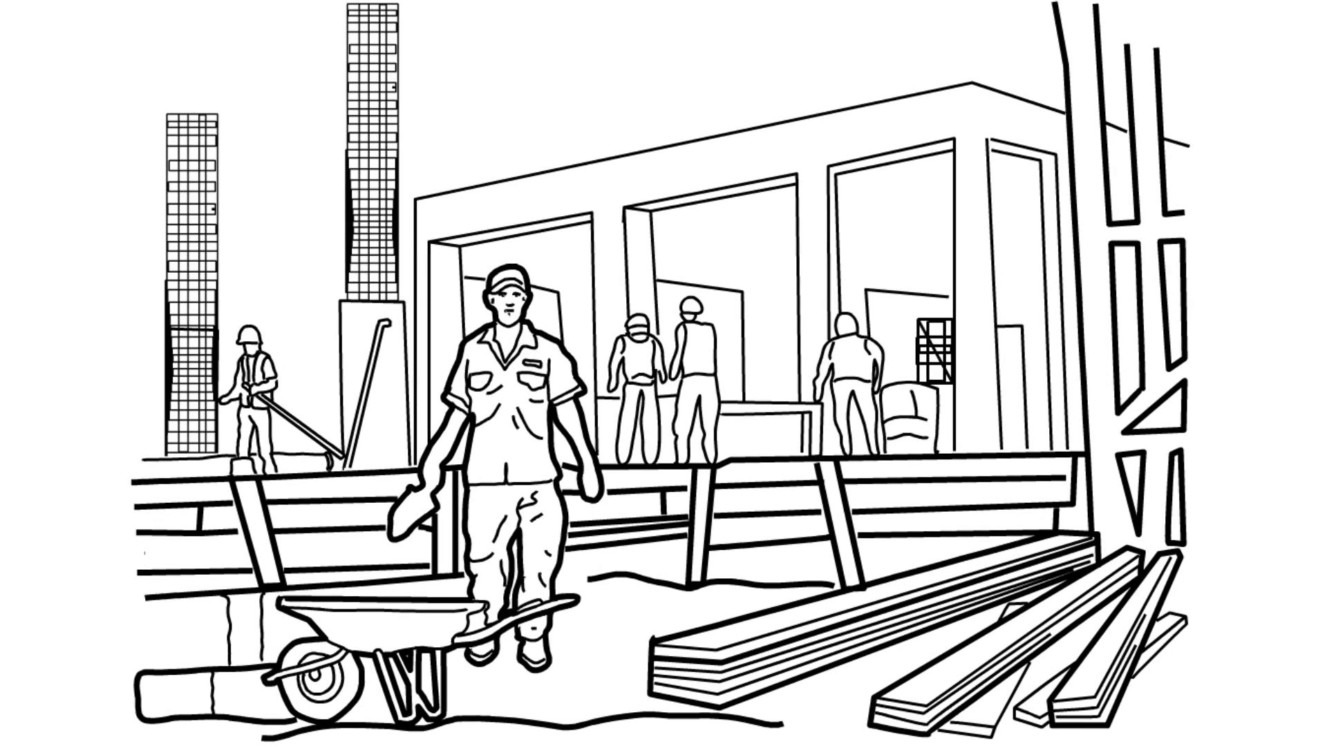1920x1080 construction worker working on under construction building line - Building Line Drawing