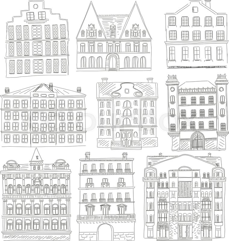761x800 Historic Old Buildings Line Style Stock Vector Colourbox - Building Line Drawing