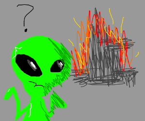 300x250 Confused Alien Set A Building On Fire Drawing - Building On Fire Drawing