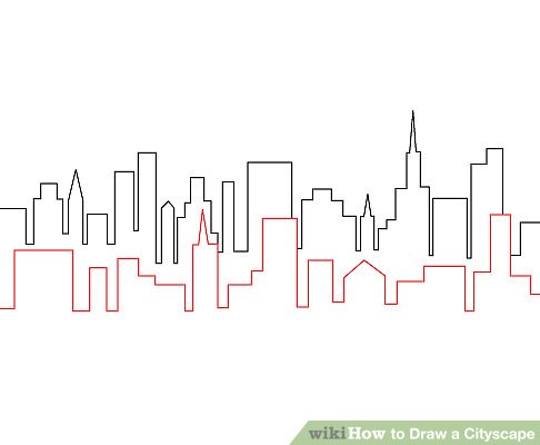 486x400 How To Draw A Cityscape Steps - Building Skyline Drawing