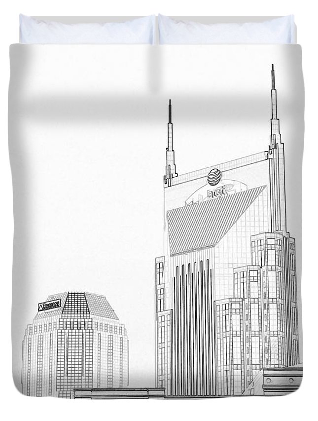 645x853 Nashville Skyline Sketch Batman Building Duvet Cover For Sale - Building Skyline Drawing