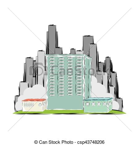 450x470 Cityscape Buildings Skyline Icon Vector Illustration Design Vector - Building Skyline Drawing