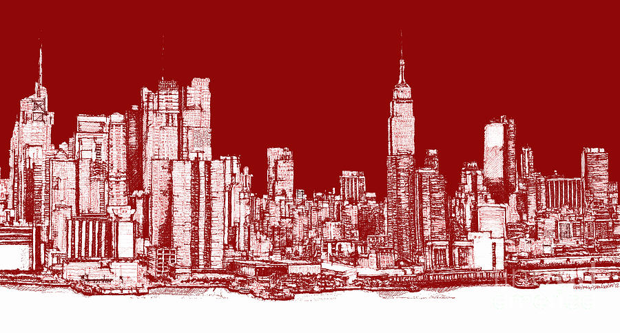 900x484 new york rectangular skyline red drawing - Building Skyline Drawing