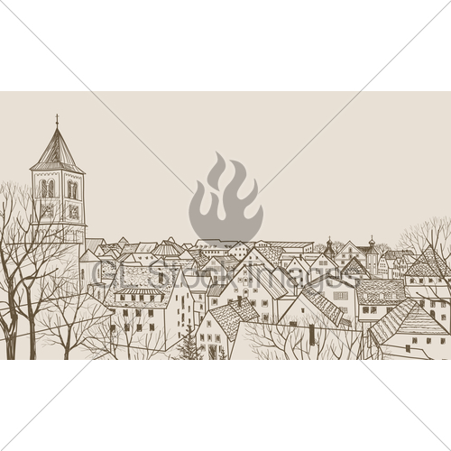 500x500 Old City Street Building View Cityscape Retro Skyline Draw Gl - Building Skyline Drawing