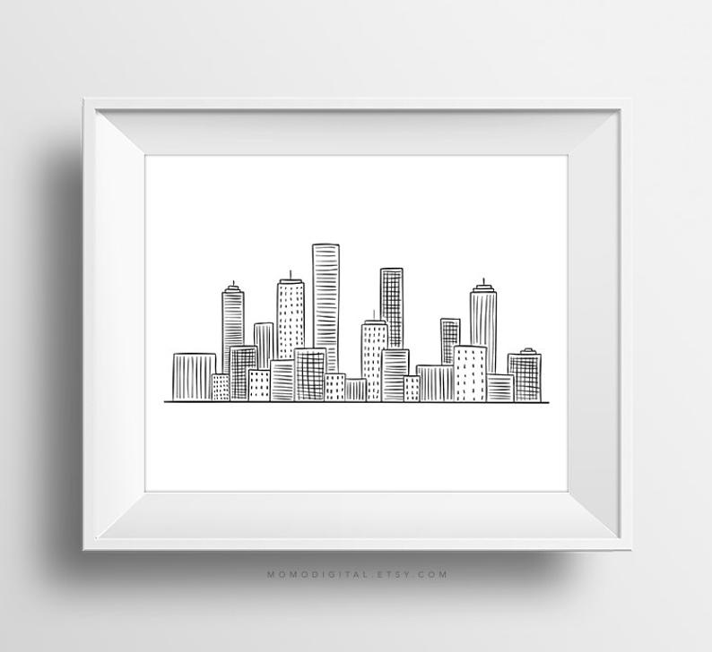 794x728 Sale Hand Drawn Doodle Skyline Drawing Sketch Black Etsy - Building Skyline Drawing