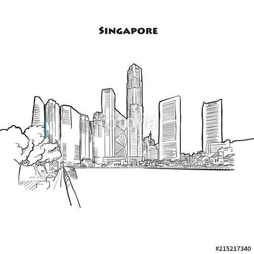 500x500 Singapore Skyline Drawing Stock Image And Royalty Free Vector - Building Skyline Drawing