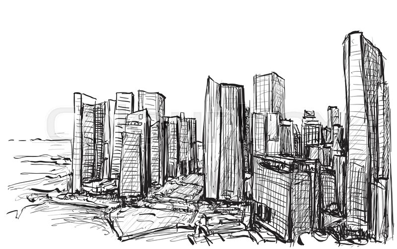 800x503 Sketch Cityscape Of Singapore Building Stock Vector Colourbox - Building Skyline Drawing