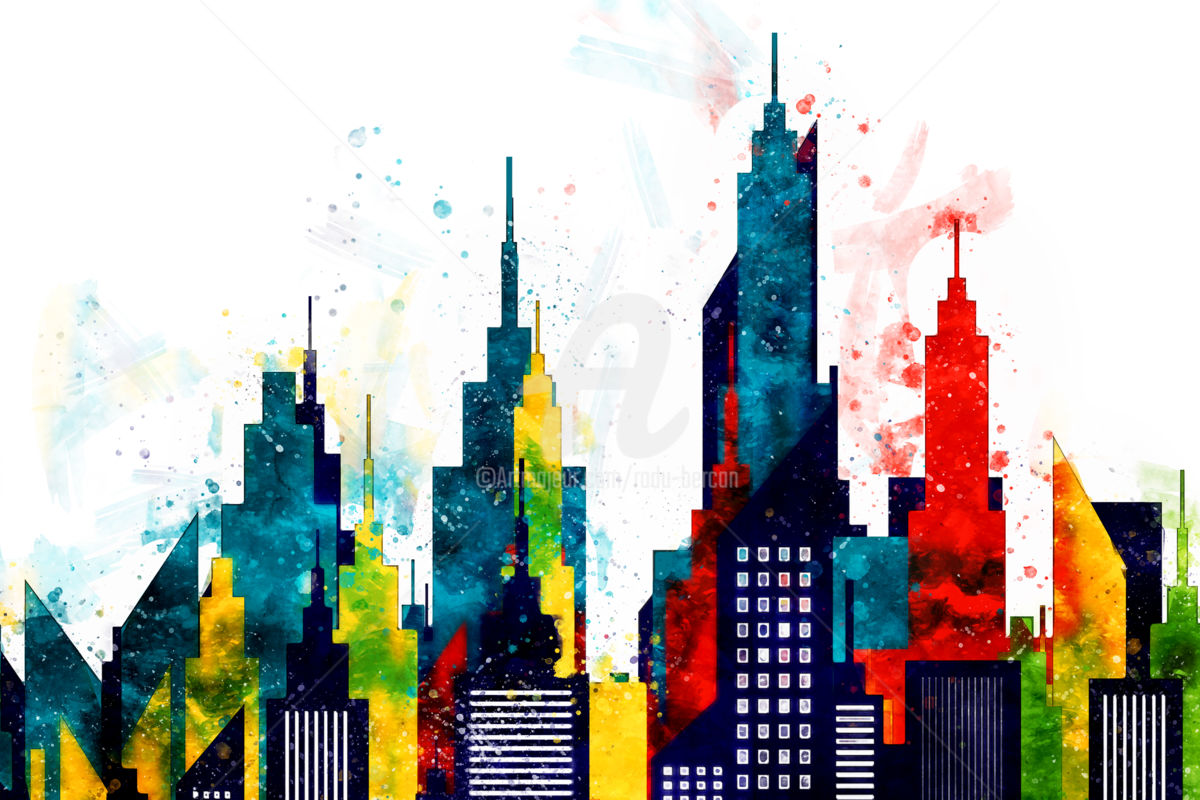 1200x800 Colorful New York City Skyline Digital Arts - Building Skyline Drawing