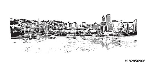 500x218 Sketch Illustration Of Building View Skyline Portland, Usa - Building Skyline Drawing