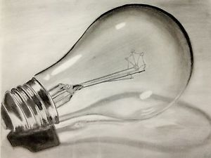 300x225 Realistic Pencil Drawing Print Of Light Bulb Size Ebay - Bulb Drawing