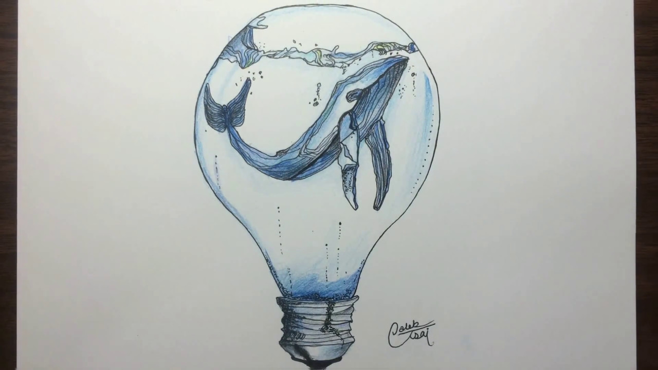 1280x720 Drawing A Whale In A Light Bulb - Bulb Drawing