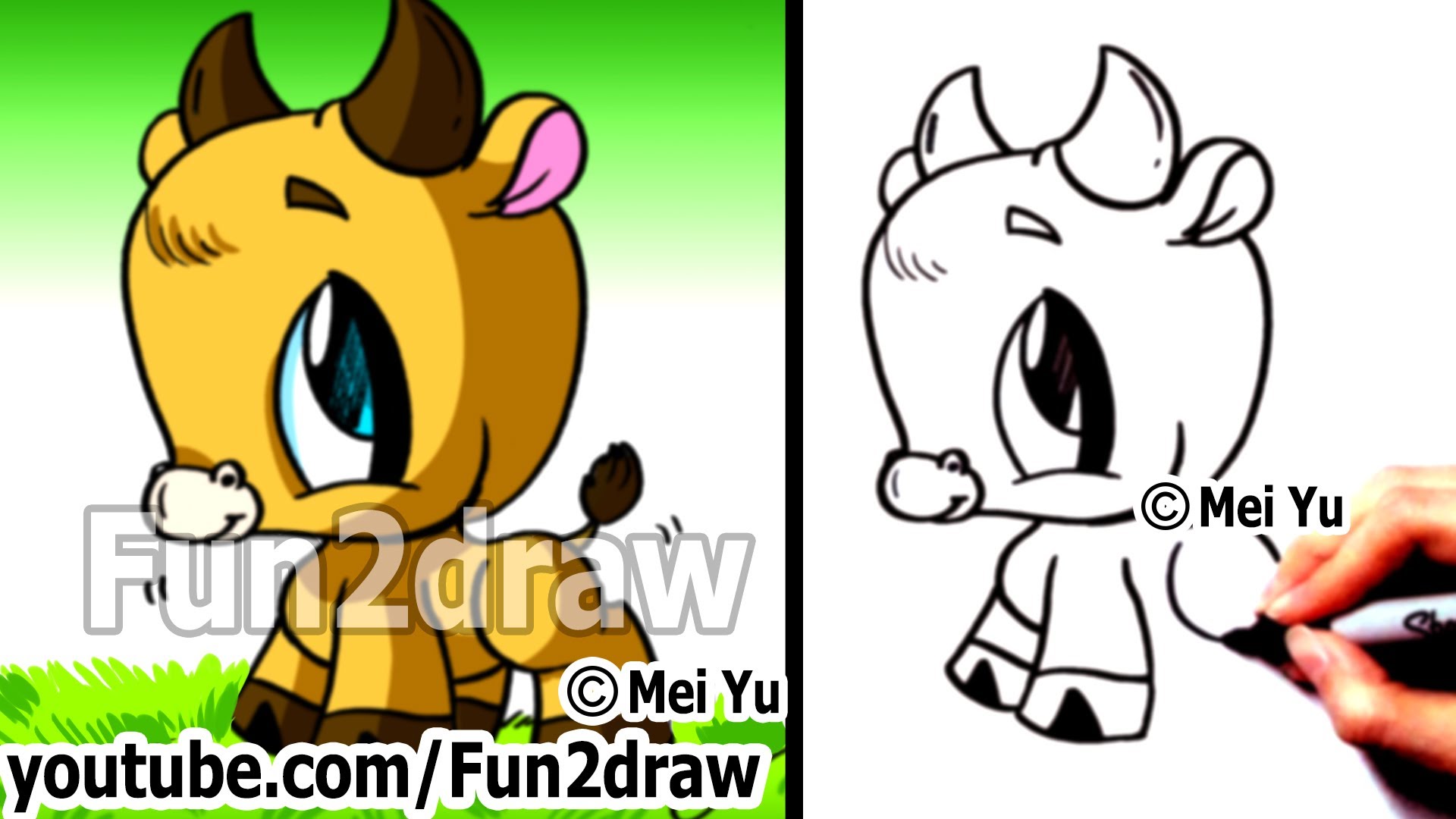 1920x1080 Cute Easy Cartoon Animal Drawings How To Draw A Bull Drawing - Bull Drawing For Kids
