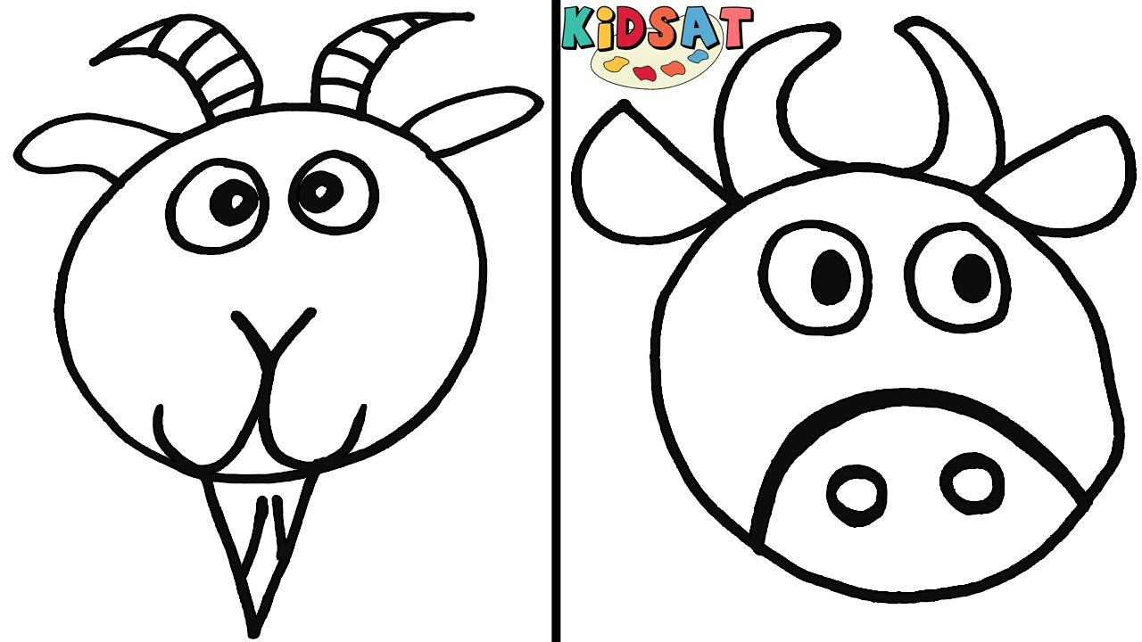 1280x720 Learn How To Draw And Color A Bull And A Goat Faces For Kids - Bull Drawing For Kids