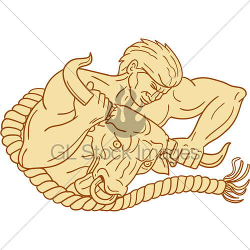 500x500 Man Taking Bull - Bull Horns Drawing