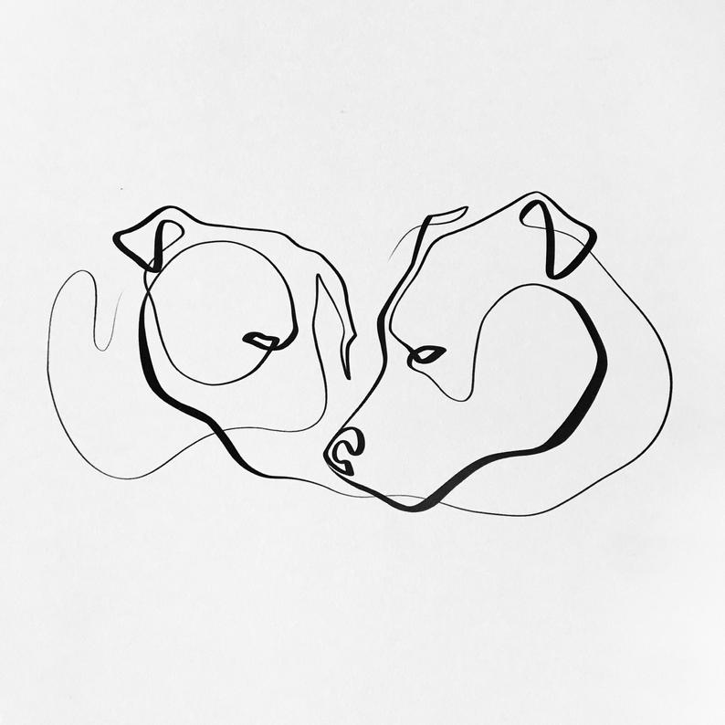 794x794 Pit Bull Print Pitbull Art Single Line Drawing Black And Etsy - Bull Line Drawing