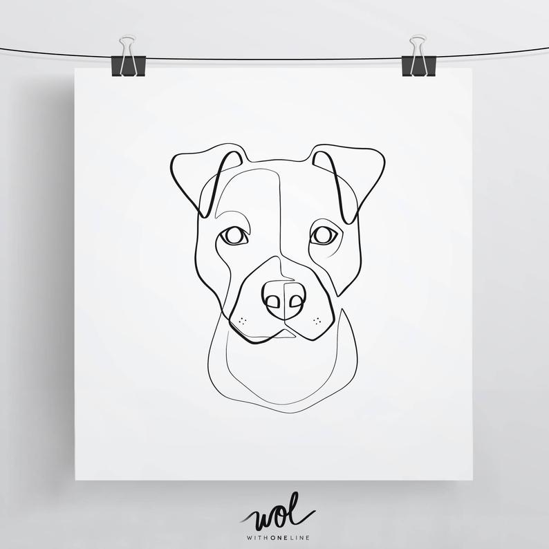 794x794 signed pit bull art print pitbull drawing pit bull art etsy - Bull Line Drawing