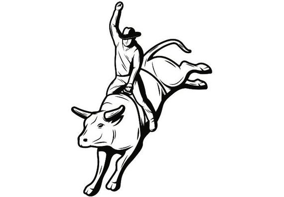 570x397 Bull Riding Cowboy Boots Hat Country Western Horse Rider Etsy - Bull Riding Drawing