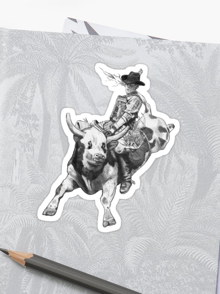 750x1000 Cowboy Riding A Bull, Rodeo, Pencil Drawing, Eight Seconds - Bull Riding Drawing