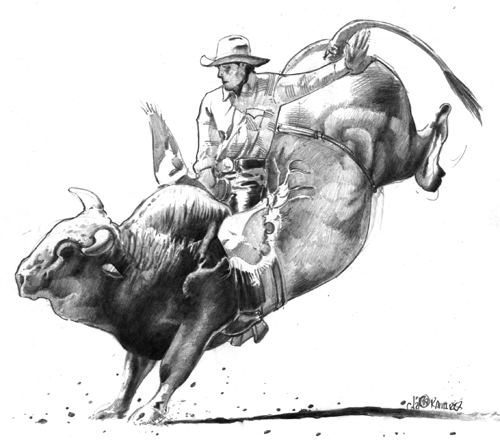 500x441 Drawing Riding Bull Rider - Bull Riding Drawing