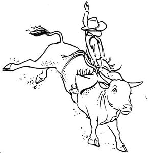 290x300 Unmounted Rubber Stamps, Western, Bull Riding Set, Cowboys, Cowboy - Bull Riding Drawing