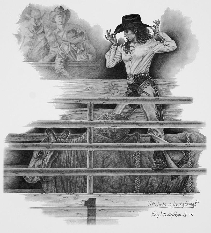 815x900 Attitude Is Everything Drawing - Bull Riding Drawing