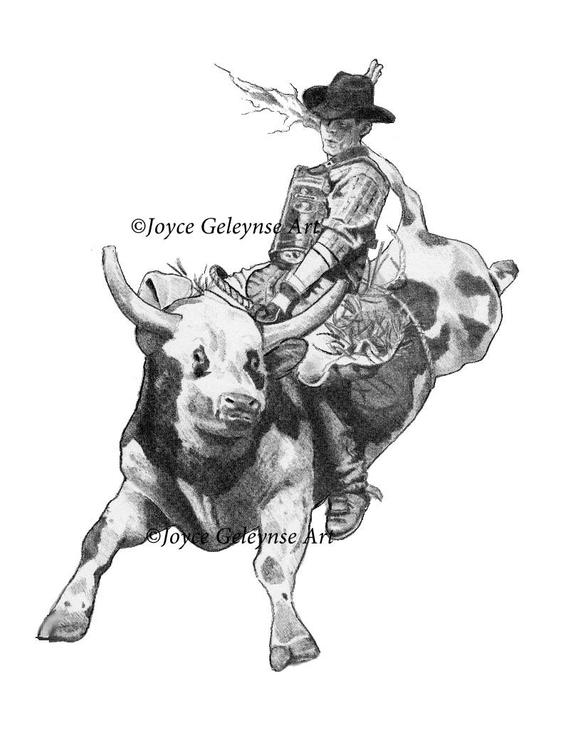 Bull Riding Drawing at PaintingValley.com | Explore collection of Bull ...