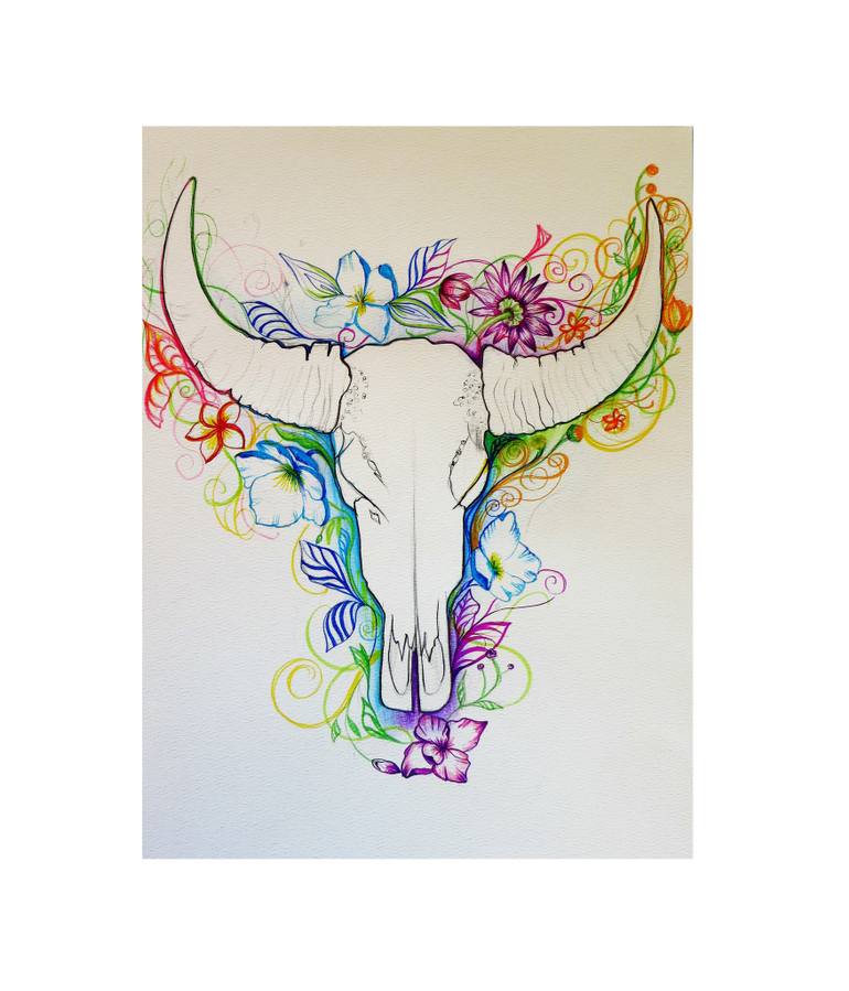 770x899 Floral Bull Skull Drawing - Bull Skull Drawing