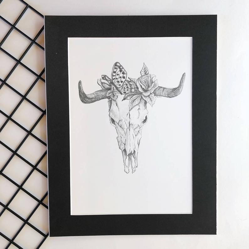 794x794 floral deer skull print bull skull print skull with flowers etsy - Bull Skull Drawing