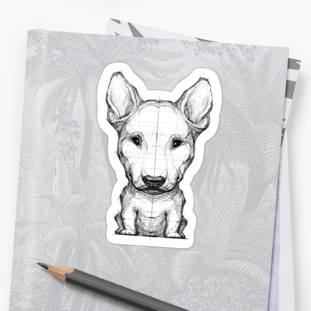 1000x1000 Bull Terrier Pencil Drawing Sticker - Bull Terrier Drawing