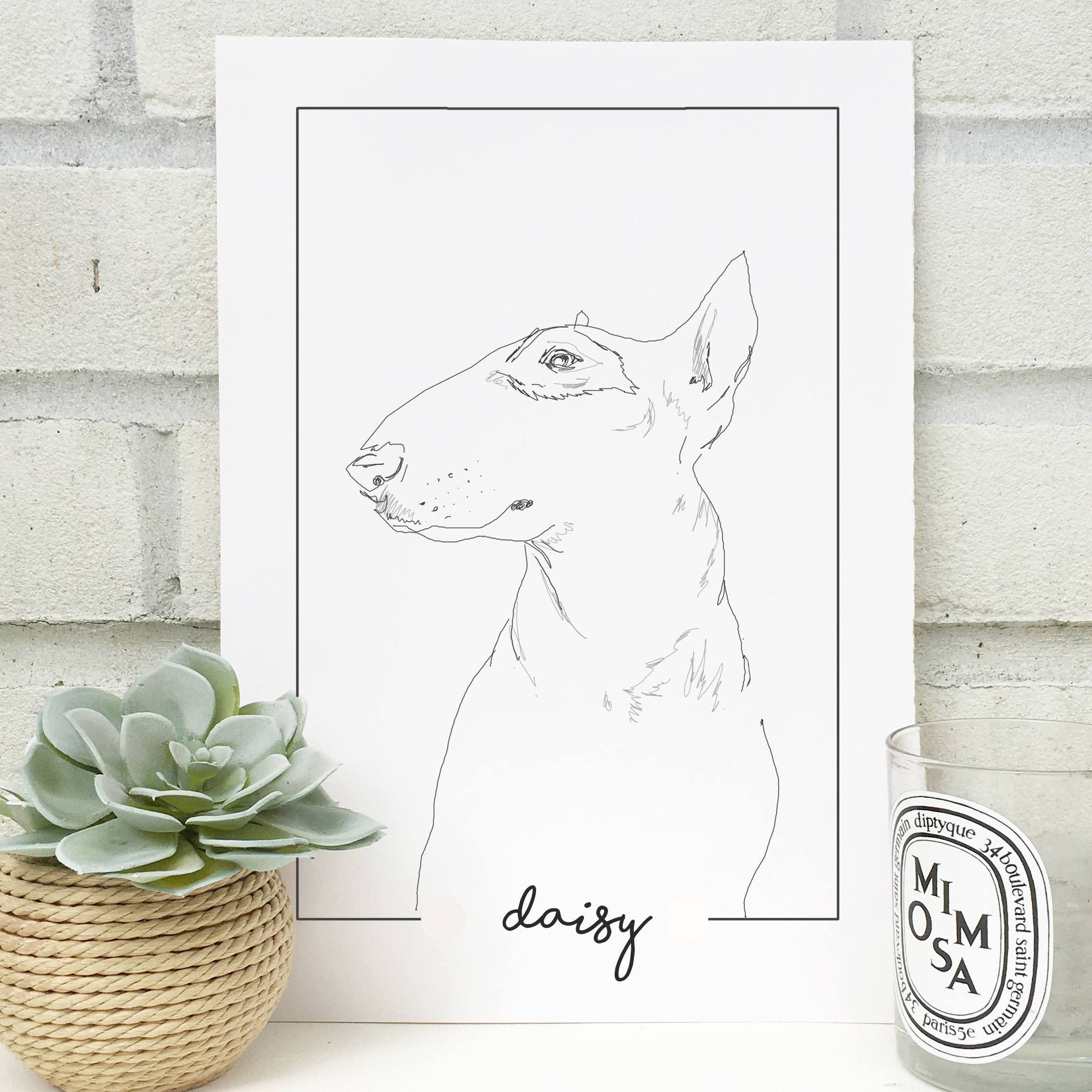 2048x2048 personalised bull terrier dog line drawing print homemade house - Bull Terrier Drawing