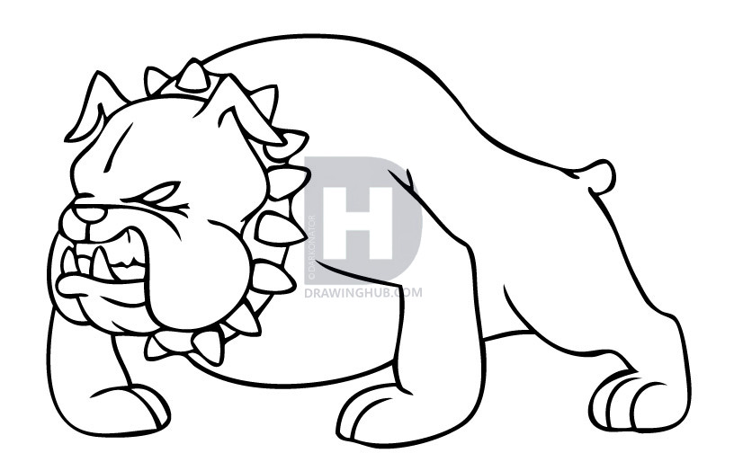 816x524 How To Draw A Cartoon Bulldog, Step - Bulldog Drawing