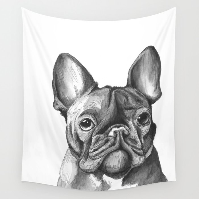 700x700 French Bulldog Drawing Wall Tapestry - Bulldog Drawing Pictures