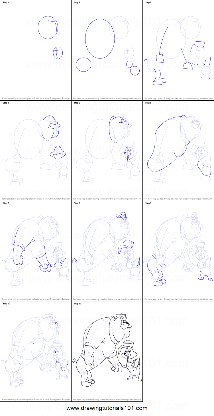 751x1459 How To Draw Spike The Bulldog From Looney Tunes Printable Step - Bulldog Drawing Step By Step
