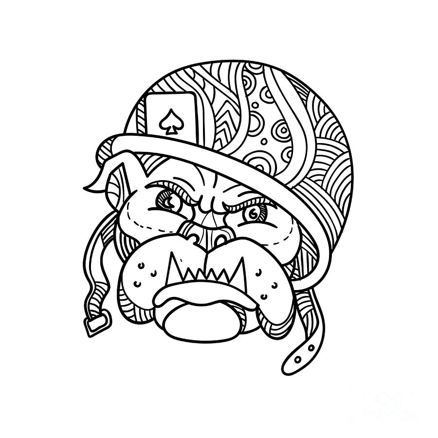 900x900 soldier bulldog ace of spade mono line digital art - Bulldog Line Drawing