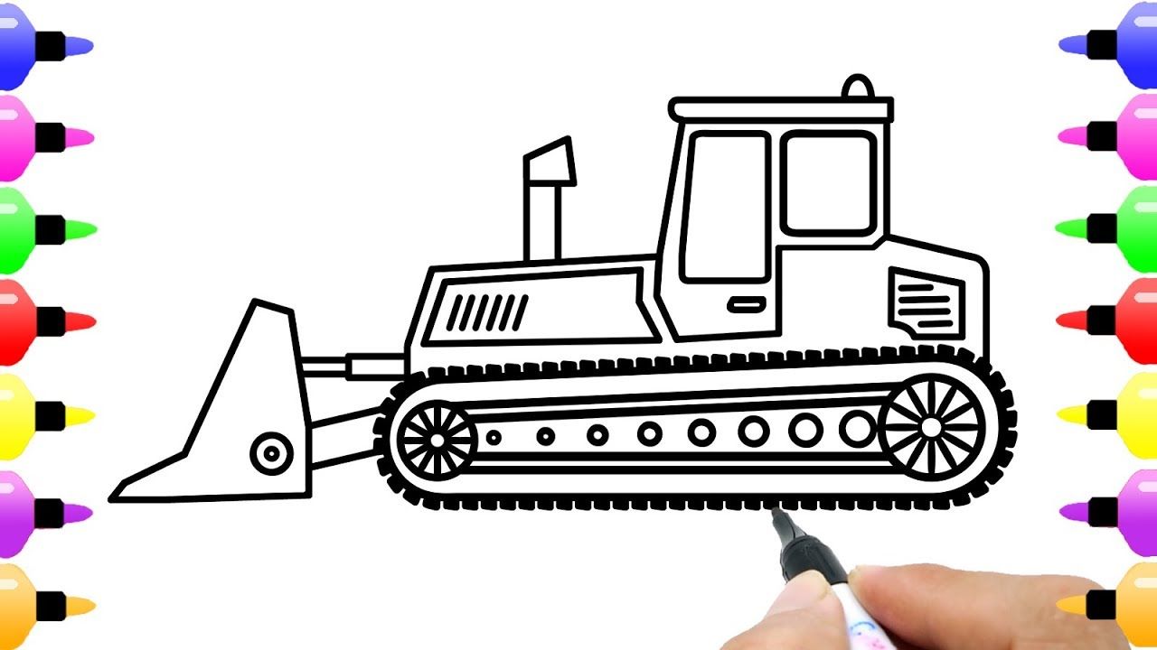 1280x720 how to draw bulldozer for kids truck coloring - Bulldozer Drawing