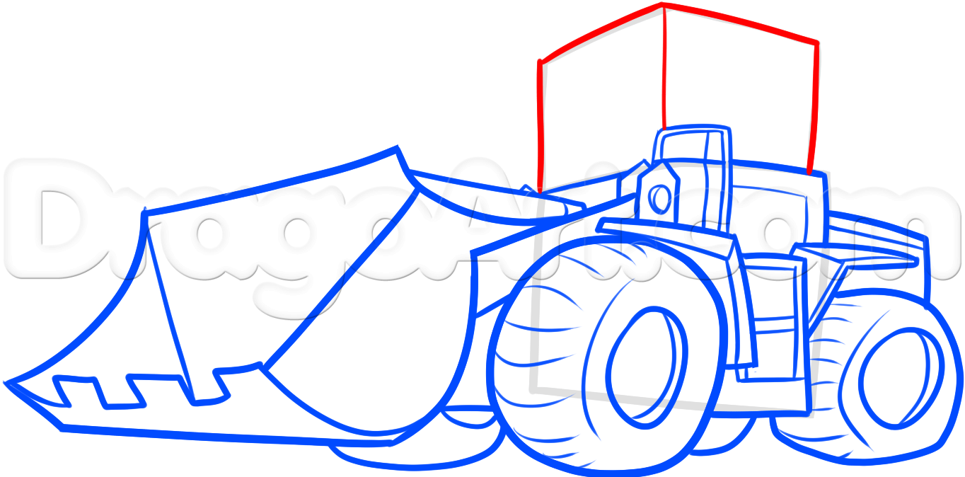 1364x674 how to draw a bulldozer, step - Bulldozer Drawing