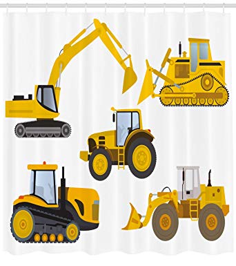 342x385 boy's room shower curtain, animation inspired - Bulldozer Drawing