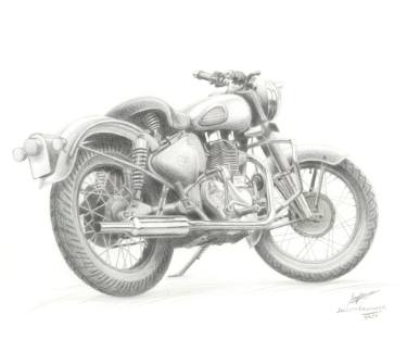 375x313 royal enfield bullet pencil illustration drawing - Bullet Drawing