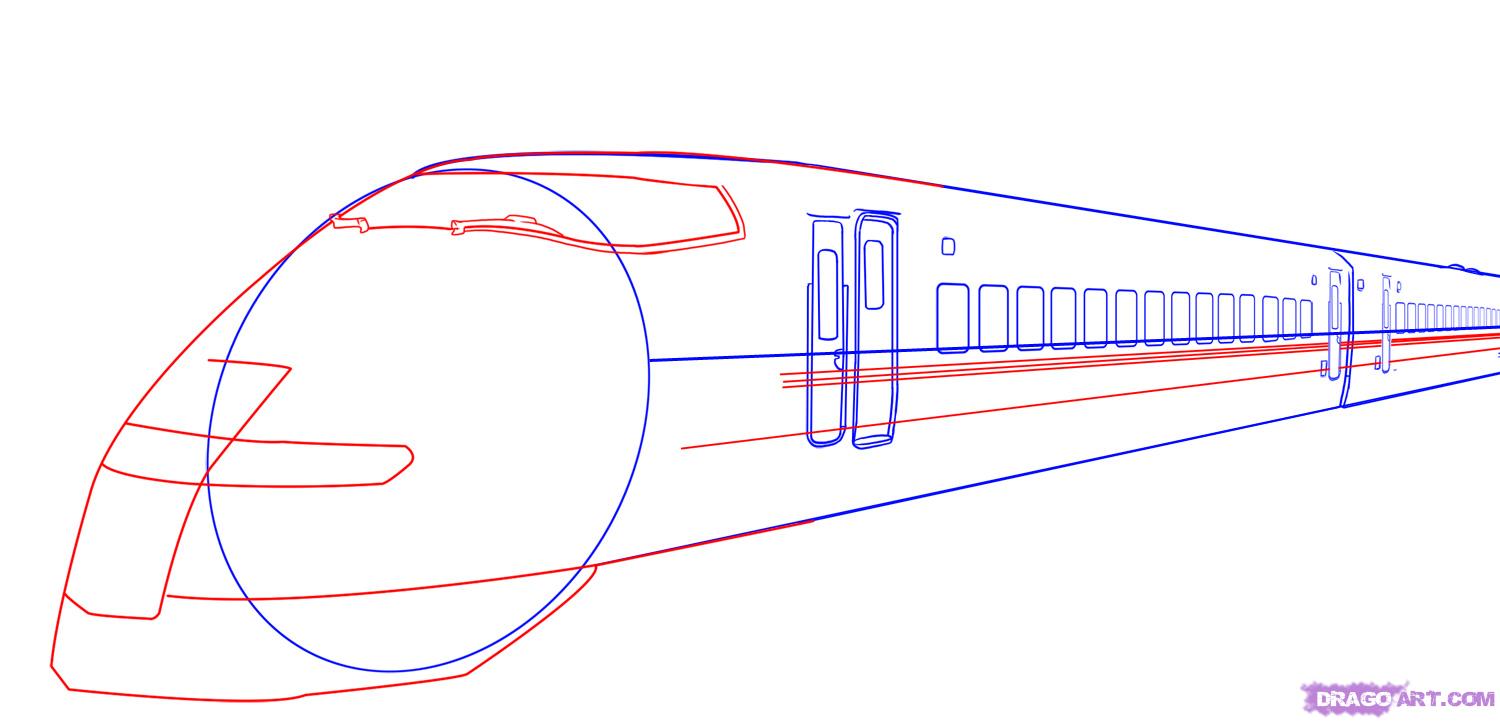 1500x721 How To Draw A Bullet Train, Step - Bullet Train Drawing