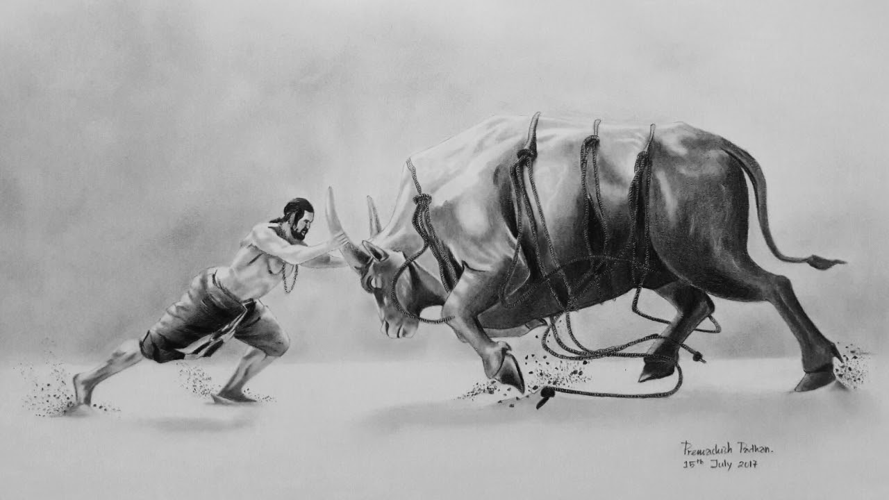 1280x720 promotional pencil drawing baahubali the bullfighting - Bullfighting Drawing