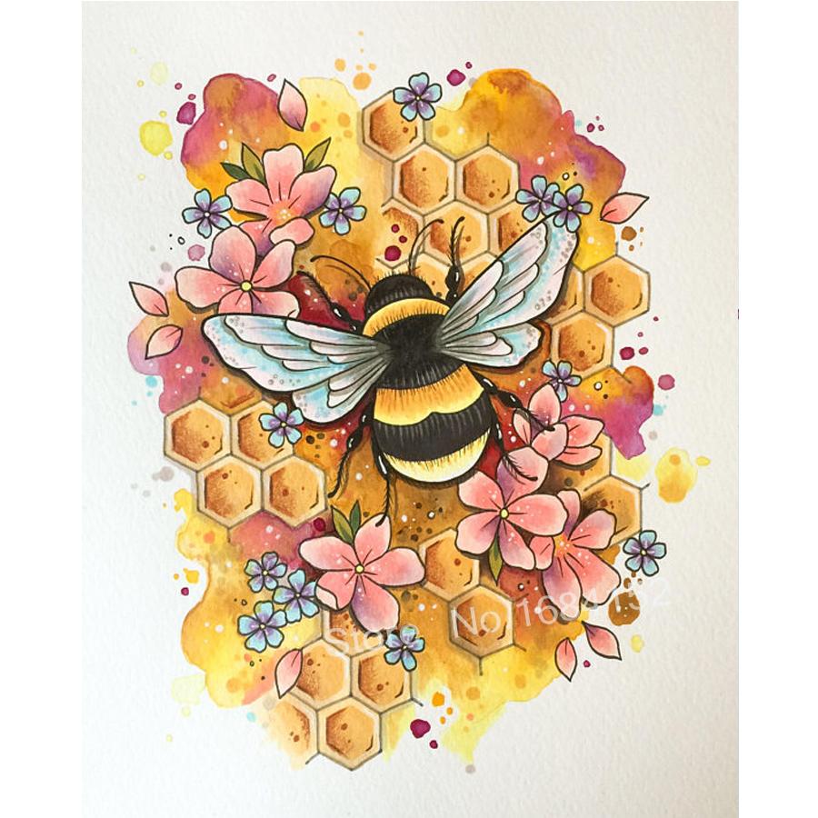 900x900 diy diamond painting drawing of bumble bee in flowers - Bumble Bee Drawing