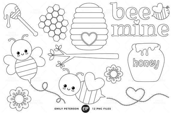 570x379 bumblebee digital stamps honey line art bee clip art etsy - Bumblebee Line Drawing