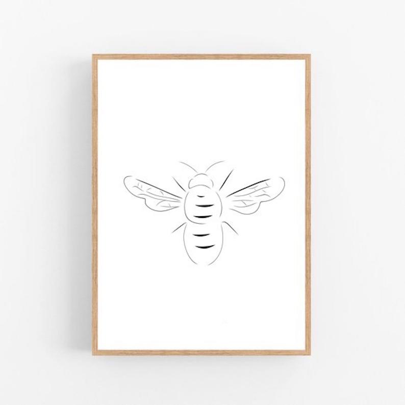 794x794 Bee Line Art Bumble Bee Print Abstract Insect Wall Decor Etsy - Bumblebee Line Drawing