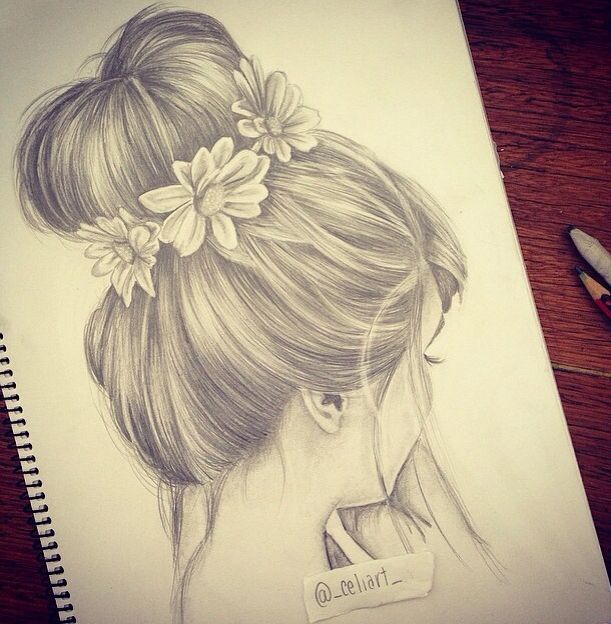 611x624 tumblr drawings girl with hair in bun side veiw - Bun Drawing