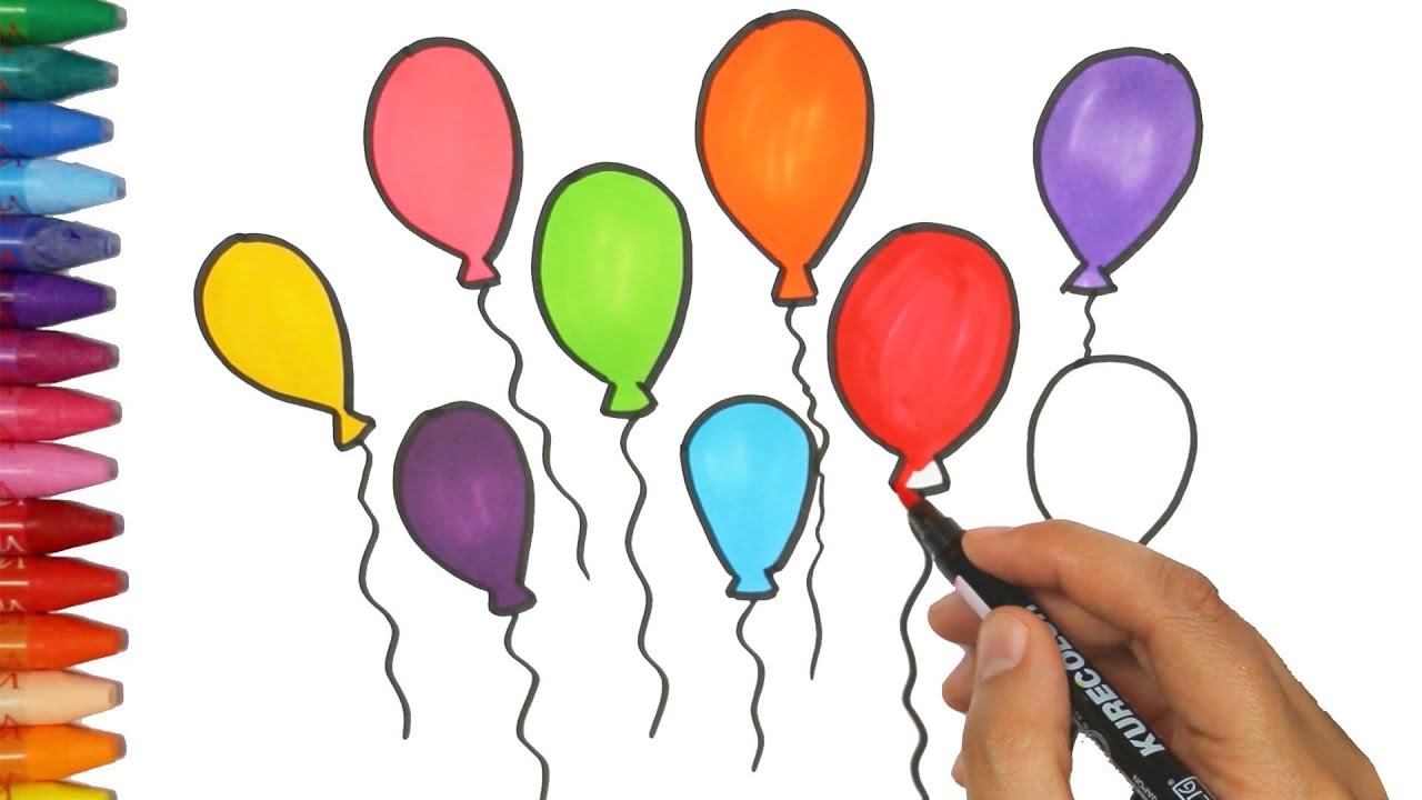 1280x720 Balloons Drawing And Coloring For Children - Bunch Of Balloons Drawing