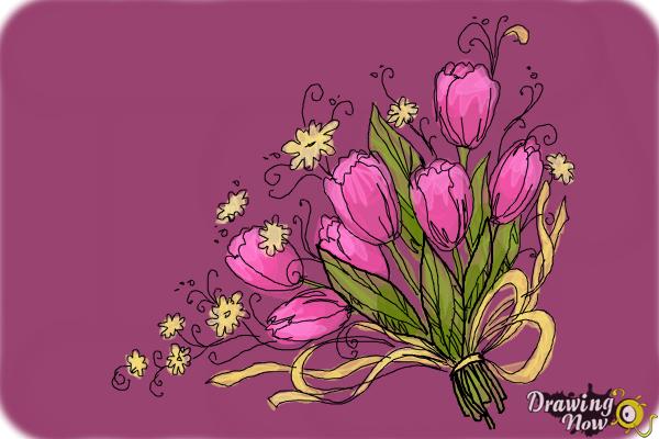 600x400 How To Draw A Bouquet Of Flowers - Bunch Of Flowers Drawing